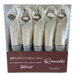 NAPKIN & CUTLERY SET PRE-ROLLED, SILVER (10/PAK)