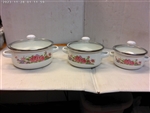 3PC ENAMEL STOCK POTS w/ GLASS LIDS--(12,  14,  16CM)