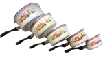 5PC ENAMEL SAUCE POT SET, ASST DESIGNS
