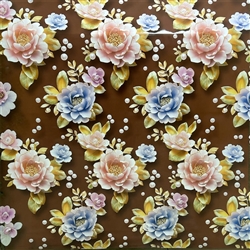 TABLE COVER FLORA BLUE, PINK, BROWN--22YDS