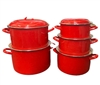 5PC STOCK POT SET W/LIDS, RED ENAMEL