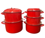 5PC STOCK POT SET W/LIDS, RED ENAMEL