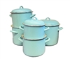 5PC STOCK POT SET W/LIDS, BLUE ENAMEL