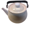 TEA KETTLE, ENAMEL BEIGE W/BLACK TRIM