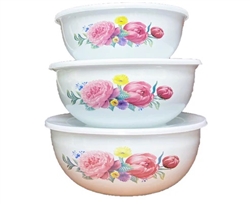 6PC ENAM SALAD BOWL SET (3 BOWLS, 3 LIDS), ASST