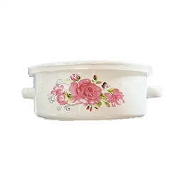 ENAMEL SERVING POT W/PLASTIC LID 5.5"