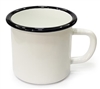 ENAMEL COFFEE MUG, 12oz, BEIGE W/BLACK RIM