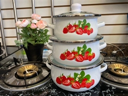 3PC ENAMEL POT SET 16,18,20CM W/ENAMEL LIDS