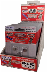 ALKALINE BATTERY LR41/AG3,  5-PAK (BUTTON BATTERY)