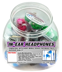 EARBUD HEADPHONES W/INLINE MIC AND VOLUME CONTROL(20/bowl)