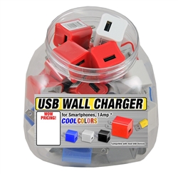 WALL CHARGER USB 1AMP, ASST COLORS