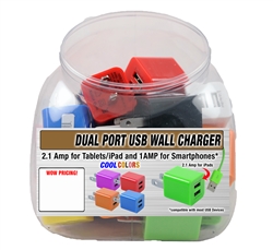 DUAL USB WALL CHARGER, ASST COLORS