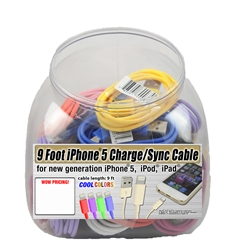iPHONE CHARGE CABLE 9', ASST COLORS