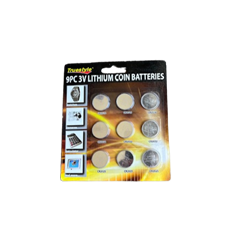 9PC LITHIUM BATTERIES, CR2016, CR2025, CR2032