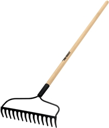 GARDEN BOW RAKE,  14-TINES, WOOD HANDLE