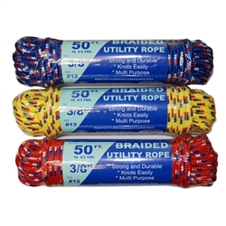 ROPE, BIG 3/8" X 50' BRAIDED UTILITY, ASST COLORS