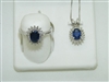 14k white gold diamond and natural blue sapphire set