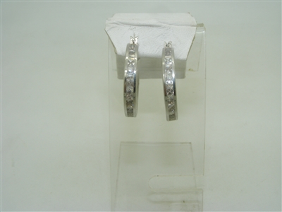 14k White Gold cubic zircon Hoop Earrings