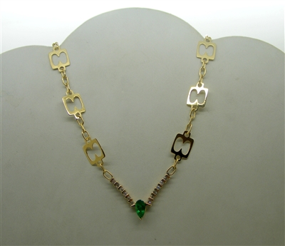 "V" Shaped 18k Yellow Gold Colombian Pear Shape Emerald Necklace