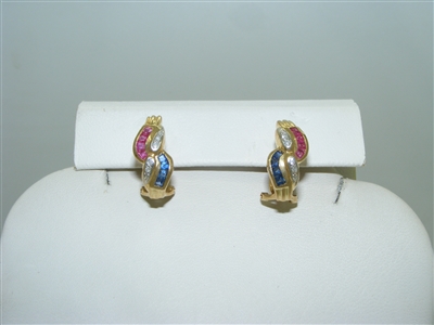 14k Yellow gold sapphire and Ruby Earrings