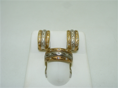 2 tone 14k white and gold diamond earring and ring set