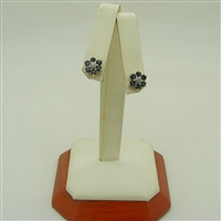 14K Yellow Gold Flower Blue Sapphire Pushback Earrings