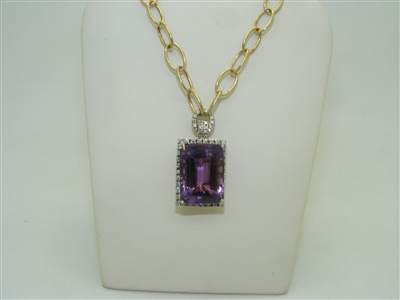 Rectangular amethyst pendant and diamonds with chain