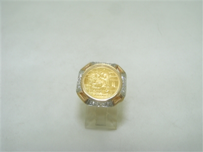 14k Yellow Gold diamond Chinese coin ring