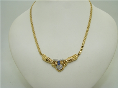Natural blue sapphire with diamonds necklace