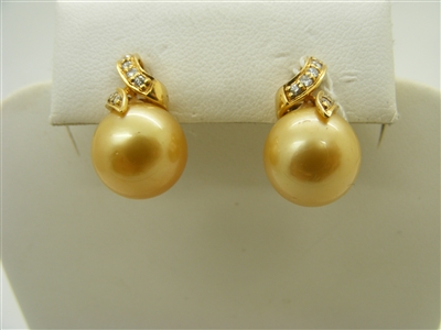 18k south sea yellow gold diamond pearl earrings