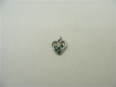 14k White Natural Emerald Heart Pendant