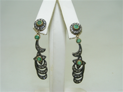 Vintage emerald and diamond hanging earrings