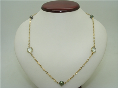 14k yellow gold black pearls and green amethyst necklace