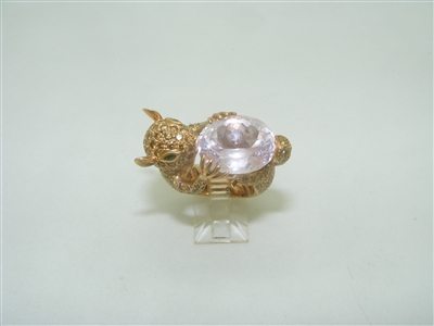 18k yellow gold squirrel and GIANT cumza night pink stone
