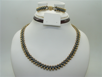 Gold and onyx beads necklace & bracelet set