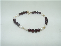 14k yellow gold garnet beads and fresh water pearls bracelet