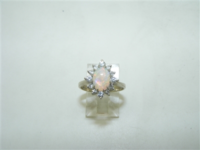 Opal and diamond white gold ring