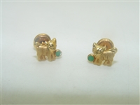 18k Yellow Gold Kitten Emerald Earrings