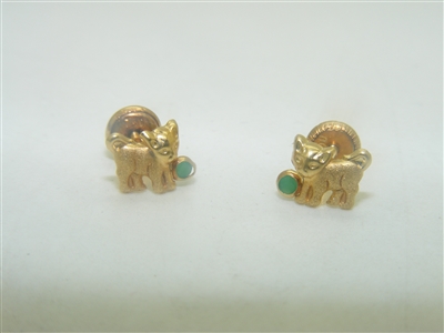 18k Yellow Gold Kitten Emerald Earrings