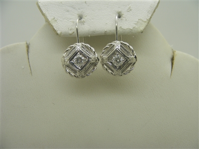 14k white gold lever back diamond earrings
