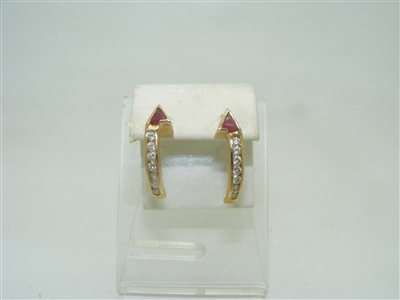 14k yellow gold trillion natural ruby with diamonds earrings