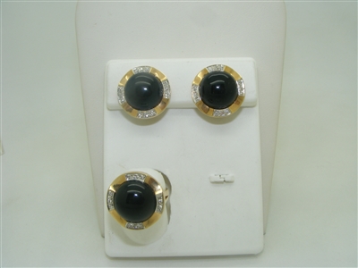Cabochon onyx diamond earrings and ring set