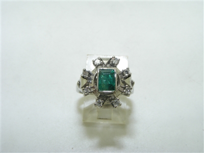Vintage 14k white gold diamond and emerald ring