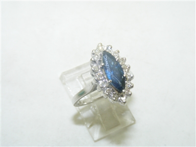 Natural Navy Blue Sapphire Marquise Diamond Ring