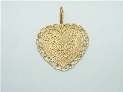 14k Yellow Gold Heart Pendant "For The One I love"