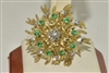 Amazing 14k Yellow Gold Diamond And Emerald Pin/Brooch