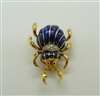 Vintage 18k Gold Blue/Red Enameled & Diamond Beetle Pin