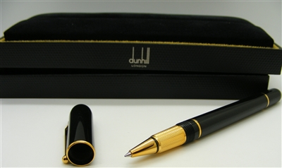 Alfred Dunhill Sidecar Black Resin Gold Plated Roller Ball Pen.