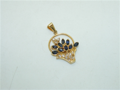 14k Yellow Gold Diamond Sapphire Basket Pendant