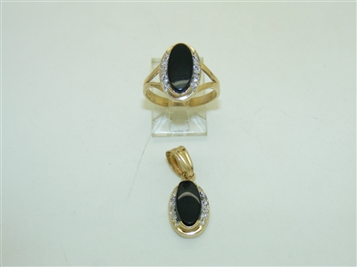 14k Yellow Gold Onyx Ring and Pendant Set
